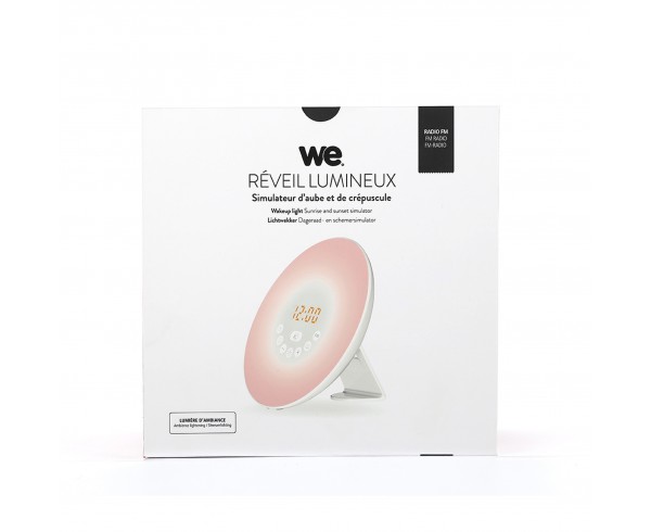 Réveil lumière 2W - Radio FM, lampe de chevet, simul de lever/coucher de soleil