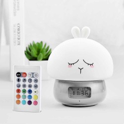 Réveil enfant en forme de lapin affichage horaire, température tête en silicone, rechargeable avec télécommande