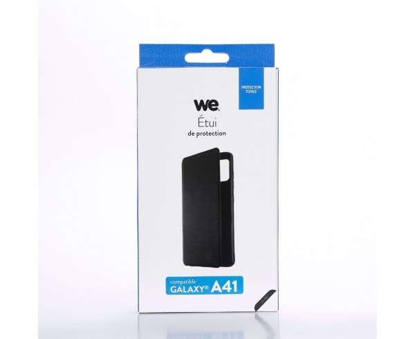 Etui de protection WE noir pour smartphone Samsung Galaxy A41 Résistant aux chocs et chûtes. Accès caméra et multi-position.