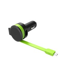 Charg voiture + câble micro USB int Chargeur 2.4A - câble 58cm Câble enroulé + 1 port USB