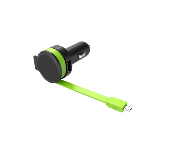 Charg voiture + câble micro USB int Chargeur 2.4A - câble 58cm Câble enroulé + 1 port USB