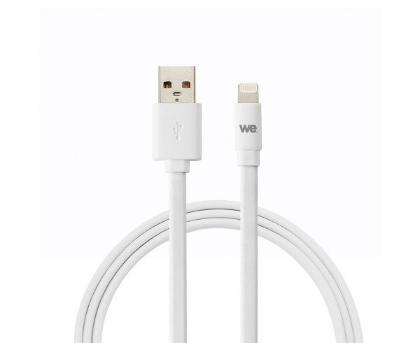 Câble Apple USB/lightning plat: évite de faire des noeuds 2m blanc - en silicone