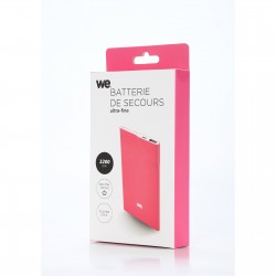 Batterie de secours 3200mAh fushia 1 port USB 1A - bouton tactile Toucher peau de pêche ULTRA FIN 5mm d'épaisseur