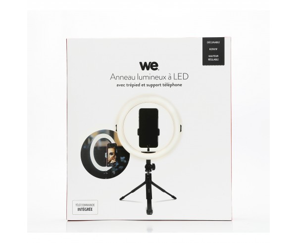 WE Anneau Lumineux à LED avec trépied et support téléphone, télécommande, projecteur de cercle pour photographies, nomade
