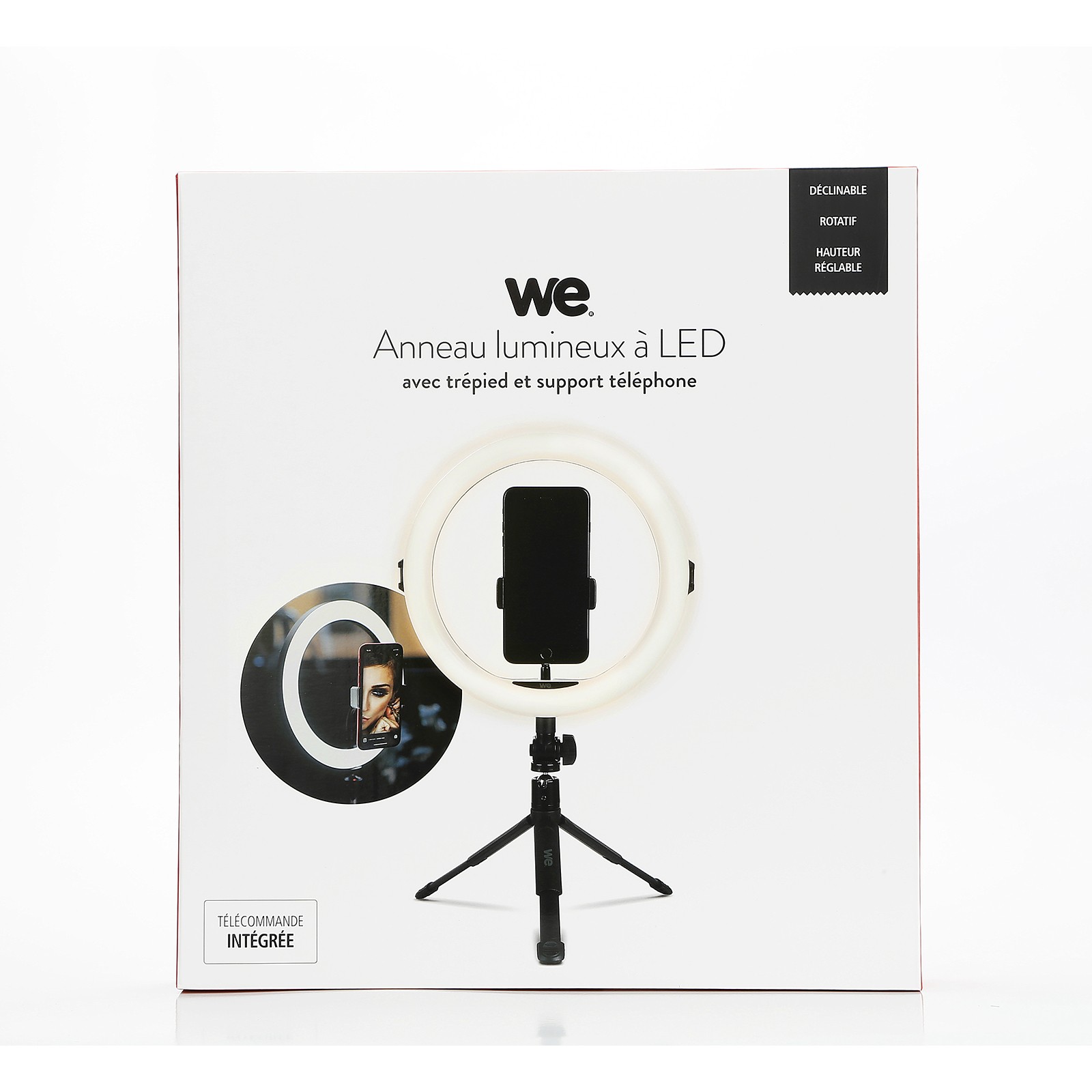WE Anneau lumineux led avec support téléphone universel et pince d'accroche. 3 modes couleurs et 10 modes de luminosité. Bras flexibles. Connexion via port USB. - We