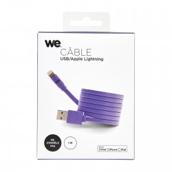 Câble Apple USB/Lightning plat : évite les noeuds 1m Violet - en silicone