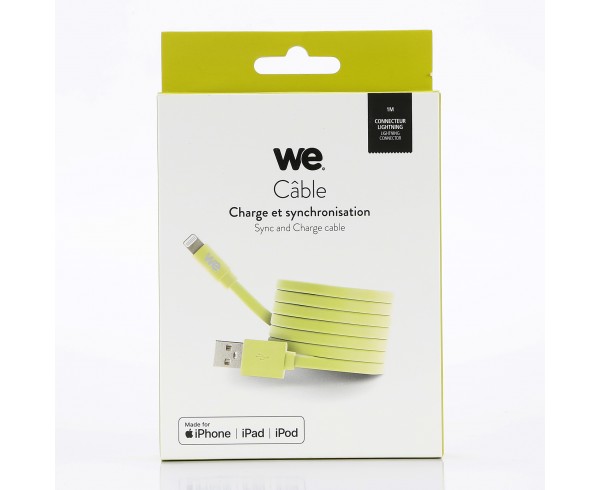 Câble Apple USB/lightning plat: évite de faire des noeuds 1m vert - en silicone