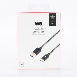 Câble USB-C mâle/USB A mâle tressé 1 m - USB 3.1 gen 2 - noir et blanc ne s'emmêle pas