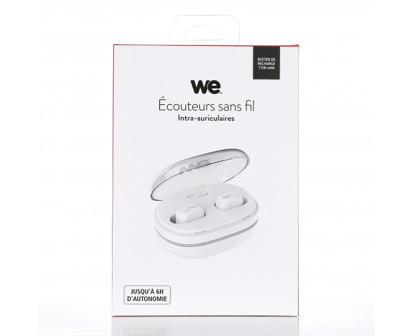 Ecouteurs sans fil - Earpod - Blanc HD bass sound - Bluetooth 5.0 Cable de charge intégré Boitier de recharge (x18 recharges)