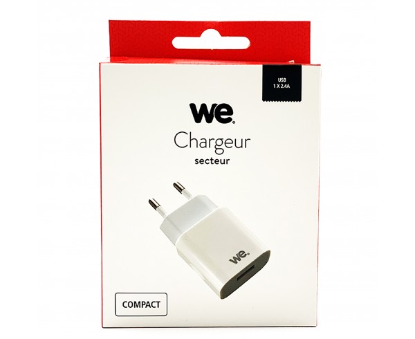 Chargeur secteur 1 USB 2.4A blanc