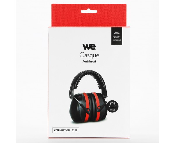 Casque Anti bruit atténuation 32dB avec housse de transport noir/rouge