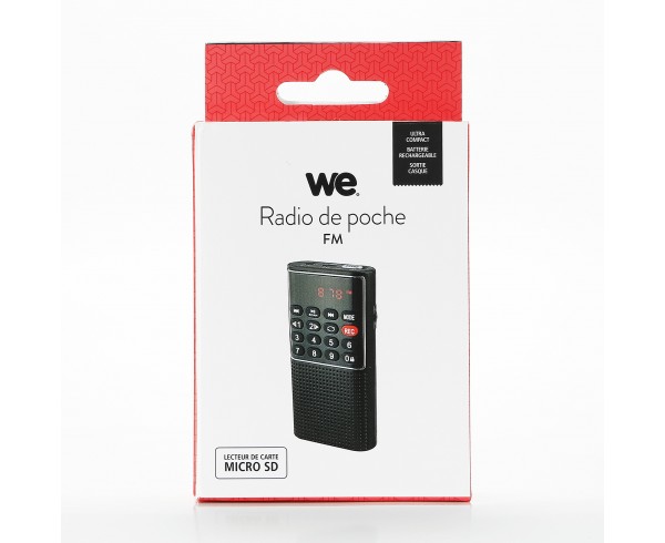 RADIO DE POCHE rechargeable FM, lecteur de carte micro SD RMS 3W, prise casque Noir