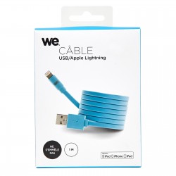 Câble Apple USB/lightning plat: évite de faire des noeuds 1m bleu - en silicone