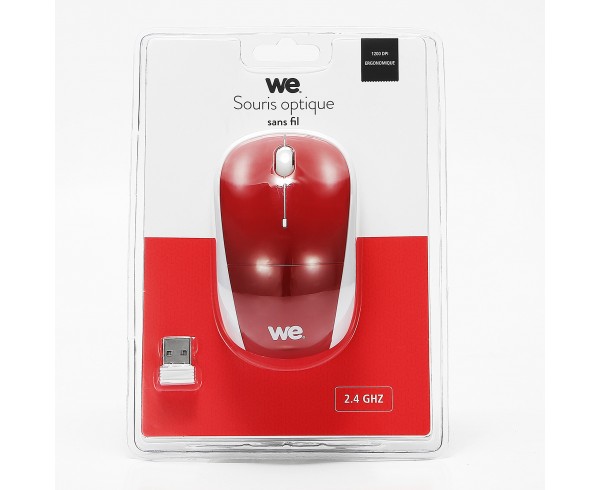 Souris sans fil WE DELUXE V3 Rouge Nano Dongle USB - Optique 2.4 GHz - 1200DPI