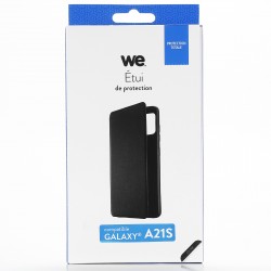 Etui de protection WE noir pour smartphone Samsung Galaxy A21S Résistant aux chocs et chûtes. Accès caméra et multi-position.