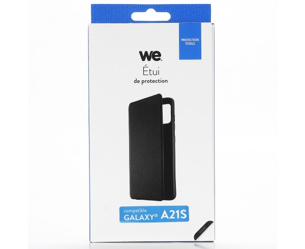 Etui de protection WE noir pour smartphone Samsung Galaxy A21S Résistant aux chocs et chûtes. Accès caméra et multi-position.