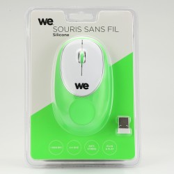 Souris sans fil silicone We Verte Silicone anti stress 1000 DPI Dongle USB Plug and Play