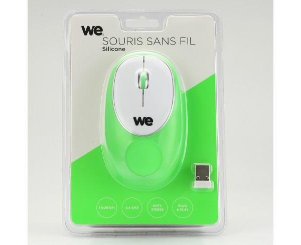 Souris sans fil silicone We Verte Silicone anti stress 1000 DPI Dongle USB Plug and Play