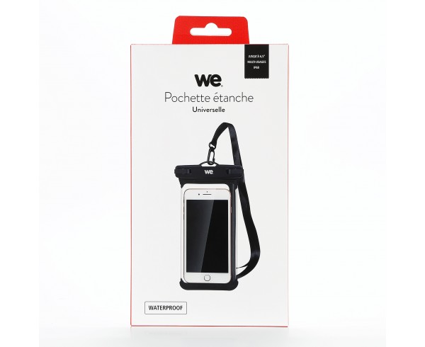 WE Pochette étanche universelle - WATERPROOF - Sacoche pour smartphone jusqu'à 6,5 pouces Multi-usages / Anti-Rayures / NOIR