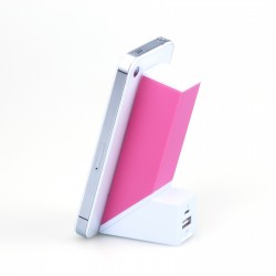 Batterie de secours 2600mAh fushia 1 port USB 1A - support smartphone fixation ventouse - design original