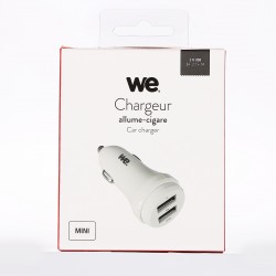 Chargeur allume-cigare 2 USB 2 ports USB 2.1A + 1A blanc