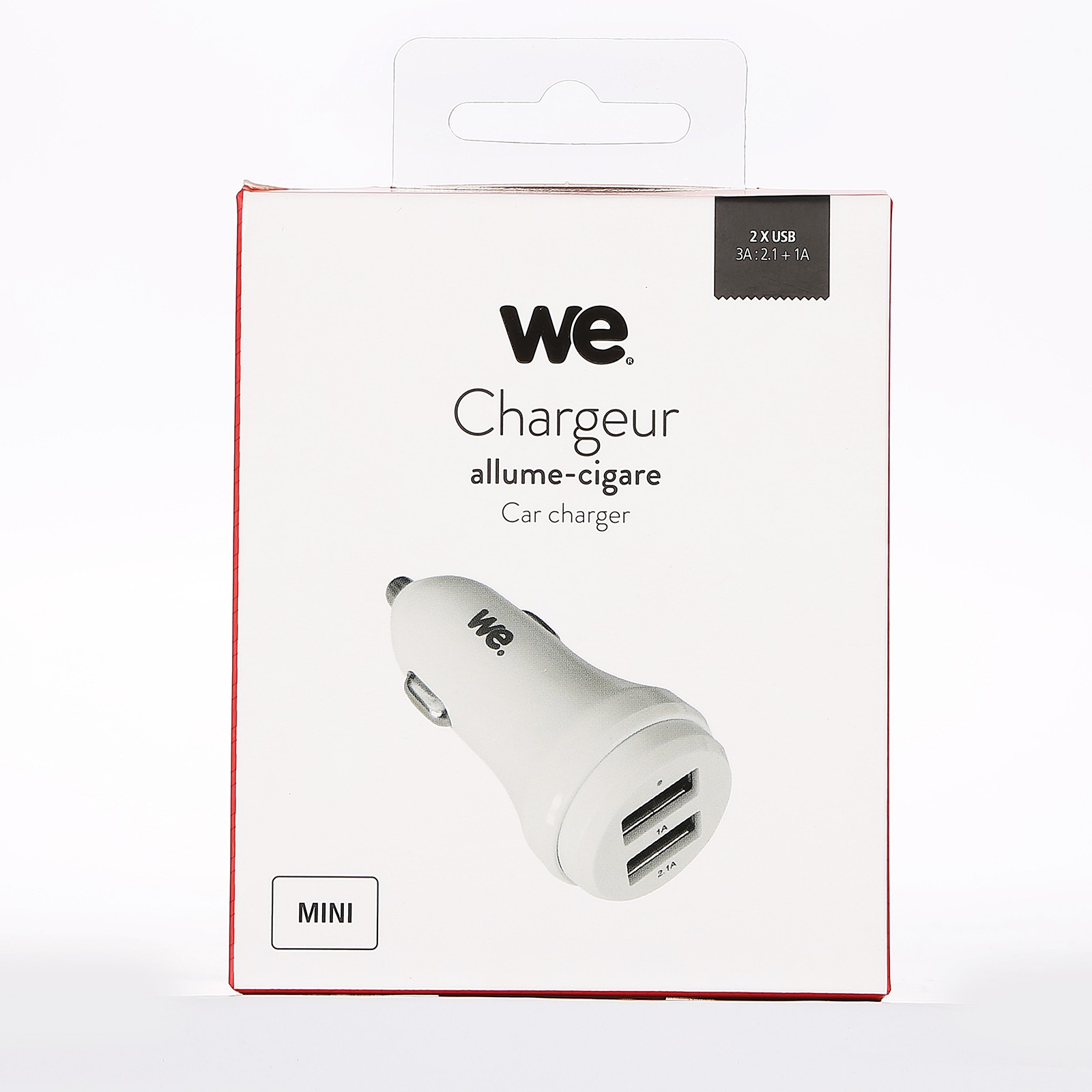 Chargeur allume-cigare WE - 2 ports USB (1 USB-A 5V/2,4A et 1 USB-C V/3A),  Total (USB-A+C) 5V/3A pour smartphone, GPS, etc