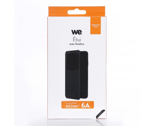 Etui de protection WE noir pour smartphone XIAOMI REDMI 6A Résistant aux chocs et chÃ»tes. Accès caméra et multi-position.