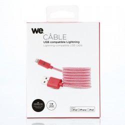 Câble USB/Lightning nylon tressé 1m - rouge & blanc