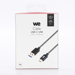 Câble USB-C mâle/USB A mâle tressé 2 m - USB 3.1 gen 1 - noir et blanc ne s'emmêle pas