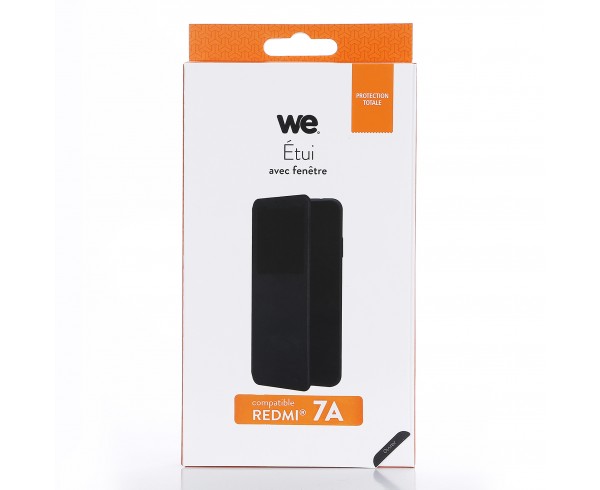 Etui de protection WE noir pour smartphone XIAOMI REDMI 7A Résistant aux chocs et chÃ»tes. Accès caméra et multi-position.