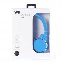 Casque filaire bleu avec micro câble 1.50m arceau réglable effect peau de pêche