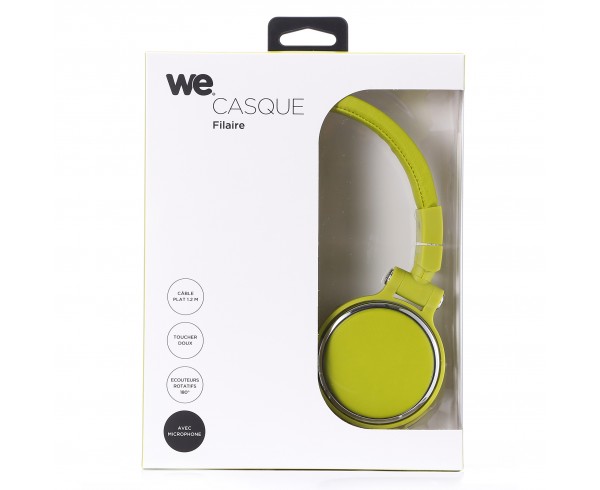 Casque filaire vert avec micro câble 1.50m arceau réglable effect