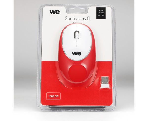 Souris sans fil silicone Rouge Silicone anti stress 1000 DPI Dongle USB Plug and Play