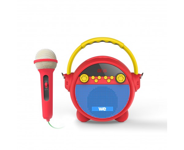 Radio réveil karaoké avec micro RMS 5w, BT, Lecteur USB Micro SD Radio FM, batterie rechargeable bandoulière inclus